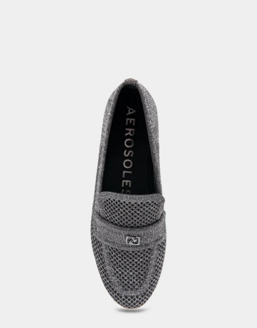 Comfortable Women's Stretch Knit Loafer in Gunmetal Knit Stretch Fly Knit Fabric