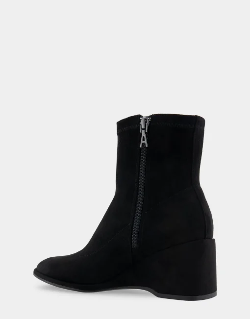 Comfortable Women's Stretch Ankle Sculpted Wedge Boot in Black Faux Suede