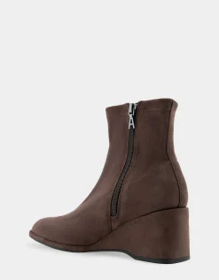 Comfortable Women's Stretch Ankle Sculpted Wedge Boot in Java Faux Suede