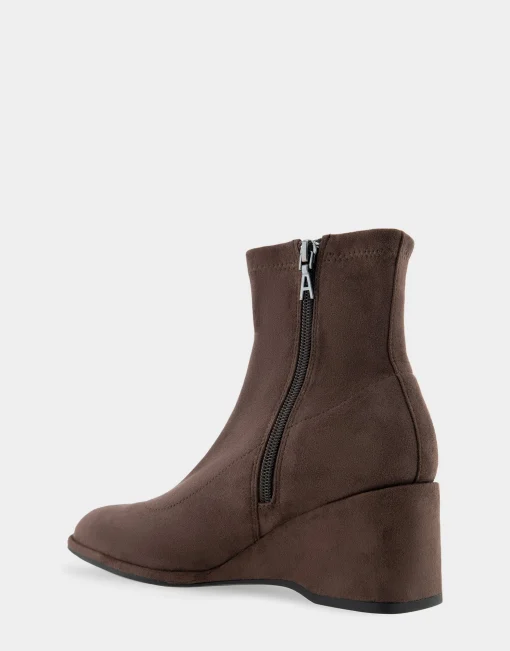 Comfortable Women's Stretch Ankle Sculpted Wedge Boot in Java Faux Suede