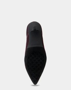 Comfortable Women's Stretch Knit Point Toe Molded Outsole Kitten Heel Bootie in Deep Aubergine Knit Stretch Flyknit Fabric