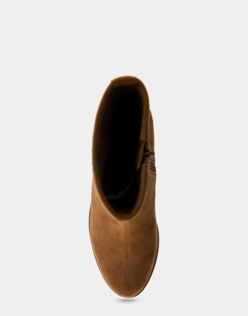 Comfortable Women's Stretch Ankle Crepe Textured Wedge Bootie in Tobacco Faux Suede Faux Stretch Suede