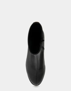 Comfortable Women's Stretch Ankle Crepe Textured Wedge Bootie in Black Stretch Pebbled Faux Leather Faux Leather