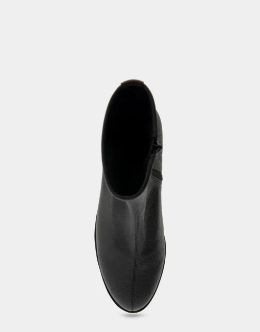 Comfortable Women's Stretch Ankle Crepe Textured Wedge Bootie in Black Stretch Pebbled Faux Leather Faux Leather