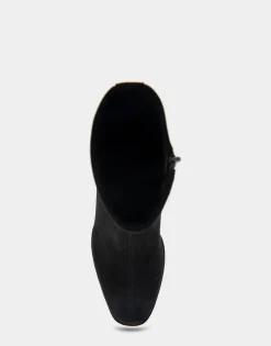 Comfortable Women's Stretch Ankle Sculpted Wedge Boot in Black Faux Suede