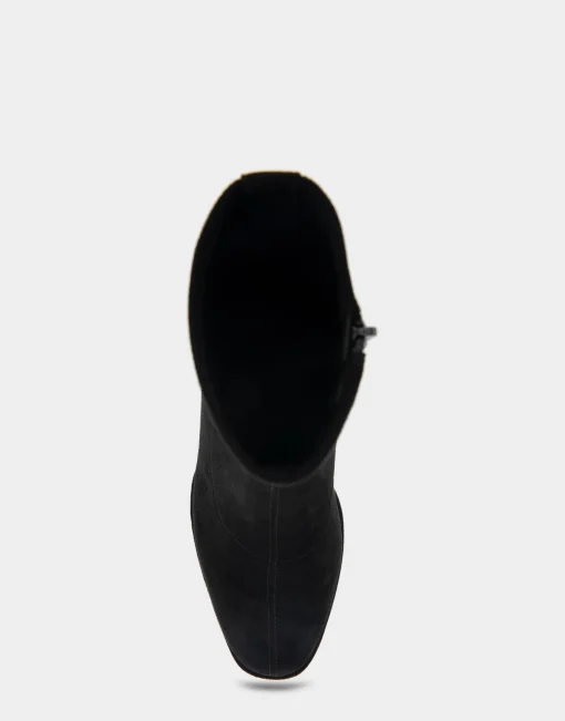 Comfortable Women's Stretch Ankle Sculpted Wedge Boot in Black Faux Suede