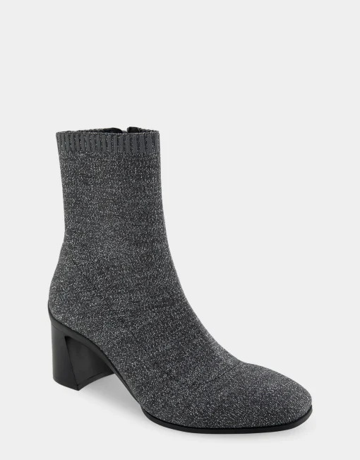 Comfortable Women's Stretch Knit Sculpted Heel Bootie in Gunmetal Knit Stretch Fly Knit Fabric
