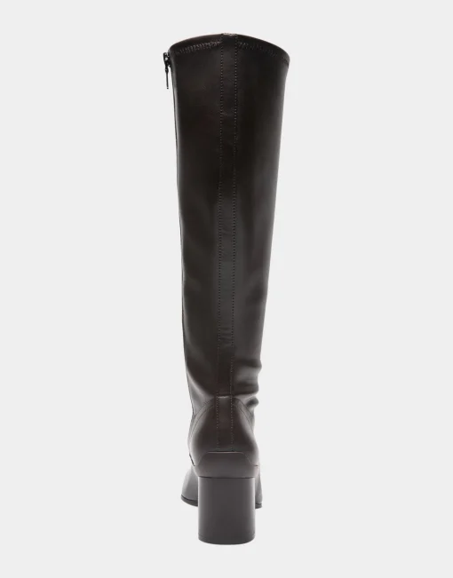 Comfortable Women's Stretch Knee High Sculpted Heel Boot in Java Stretch Faux Leather Faux Leather