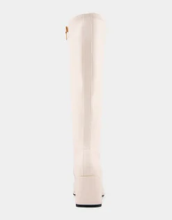 Comfortable Women's Stretch Knee High Sculpted Wedge Boot in Eggnog Stretch Faux Leather Faux Leather