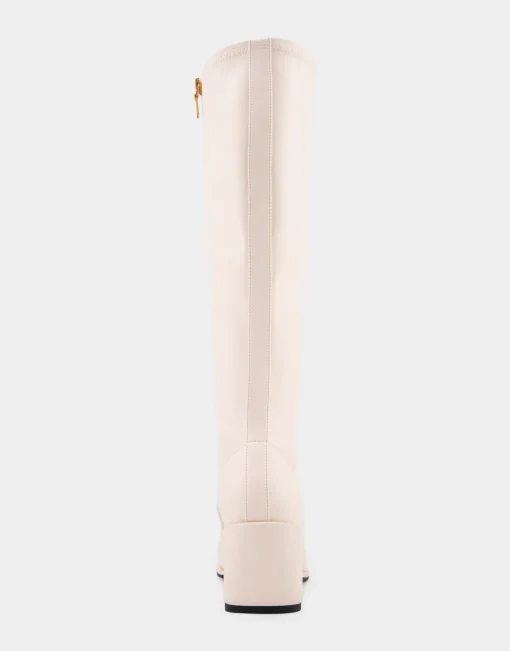 Comfortable Women's Stretch Knee High Sculpted Wedge Boot in Eggnog Stretch Faux Leather Faux Leather