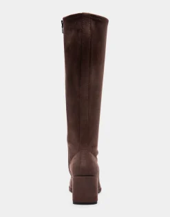 Comfortable Women's Stretch Knee High Sculpted Wedge Boot in Java Faux Suede Faux Suede