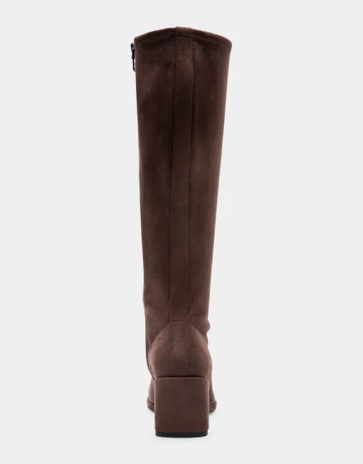Comfortable Women's Stretch Knee High Sculpted Wedge Boot in Java Faux Suede Faux Suede