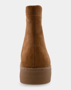 Comfortable Women's Stretch Sock Hidden Wedge Flatform Sneaker in Tobacco Faux Suede Faux Suede