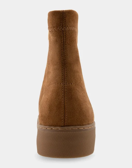 Comfortable Women's Stretch Sock Hidden Wedge Flatform Sneaker in Tobacco Faux Suede Faux Suede