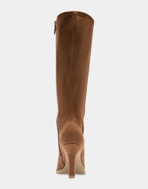 Comfortable Women's Stretch Knee High Crepe Sole Stiletto Boot in Tobacco Faux Suede Faux Suede