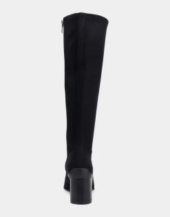 Comfortable Women's Stretch Knee High Sculpted Heel Boot in Black Stretch Gabardine Fabric