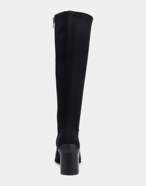 Comfortable Women's Stretch Knee High Sculpted Heel Boot in Black Stretch Gabardine Fabric