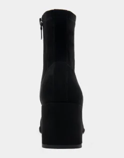 Comfortable Women's Stretch Ankle Sculpted Wedge Boot in Black Faux Suede