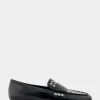 Comfortable Women's Studded Tailored Loafer in Black/silver Burnished Faux Leather Faux Leather