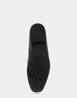Comfortable Women's Studded Tailored Loafer in Black/silver Burnished Faux Leather Faux Leather