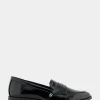 Comfortable Women's Tailored Dress Loafer With Signature Metal Detail in Black Crinkled Patent Faux Leather Patent Faux Leather