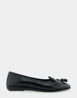 Comfortable Women's Tailored Ballet Flat With Mini Tassels in Black Burnished Faux Leather/faux Suede Faux Leather