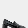 Comfortable Women's Tailored Block Heel Loafer in Black Crinkled Patent Faux Leather Patent Faux Leather