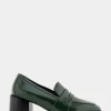 Comfortable Women's Tailored Block Heel Loafer in Fir Green Crinkled Patent Faux Leather Patent Faux Leather