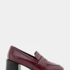 Comfortable Women's Tailored Block Heel Loafer in Burgundy Crinkled Patent Faux Leather Patent Faux Leather