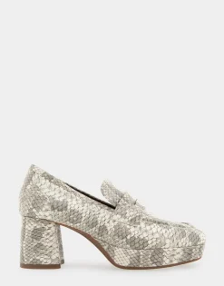 Comfortable Women's Tailored Platform Loafer in Roccia Snake Print Embossed Leather