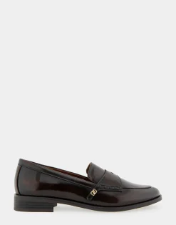 Comfortable Women's Tailored Dress Loafer With Signature Metal Detail in Tan Burnished Faux Leather Faux Leather