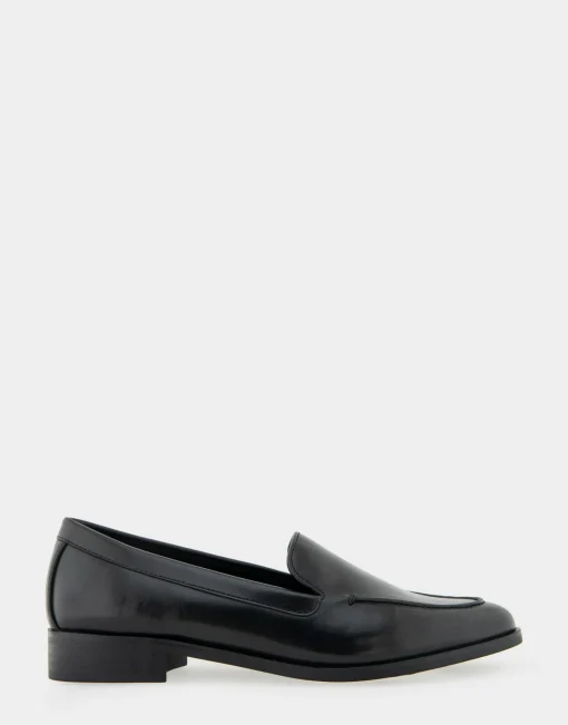 Comfortable Women's Tailored Loafer in Black Burnished Faux Leather Faux Leather