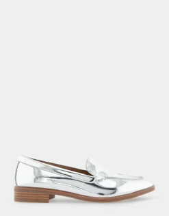 Comfortable Women's Tailored Loafer in Silver Metallic Faux Leather
