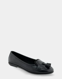 Comfortable Women's Tailored Ballet Flat With Mini Tassels in Black Burnished Faux Leather/faux Suede Faux Leather