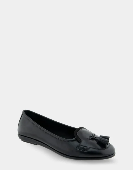 Comfortable Women's Tailored Ballet Flat With Mini Tassels in Black Burnished Faux Leather/faux Suede Faux Leather