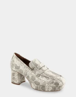 Comfortable Women's Tailored Platform Loafer in Roccia Snake Print Embossed Leather