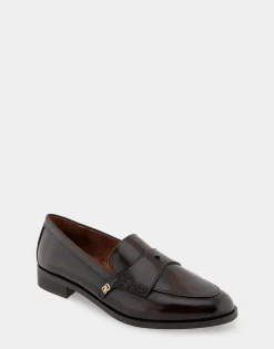 Comfortable Women's Tailored Dress Loafer With Signature Metal Detail in Tan Burnished Faux Leather Faux Leather
