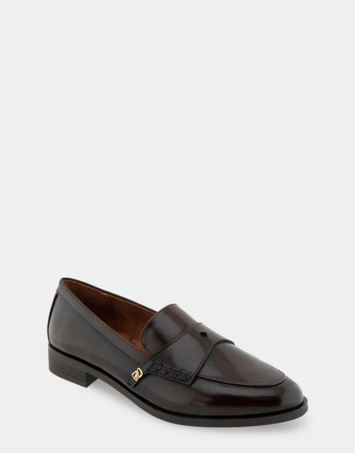 Comfortable Women's Tailored Dress Loafer With Signature Metal Detail in Tan Burnished Faux Leather Faux Leather