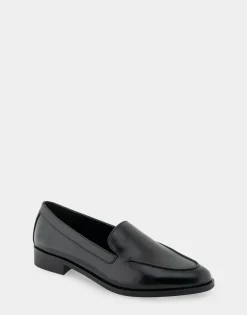 Comfortable Women's Tailored Loafer in Black Burnished Faux Leather Faux Leather