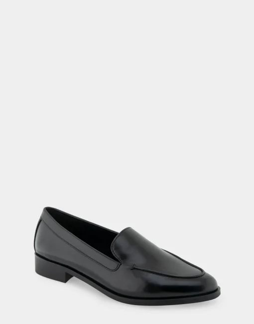 Comfortable Women's Tailored Loafer in Black Burnished Faux Leather Faux Leather