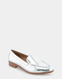 Comfortable Women's Tailored Loafer in Silver Metallic Faux Leather