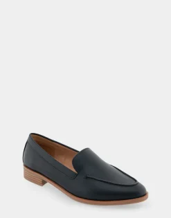 Comfortable Women's Tailored Loafer in Black Faux Leather