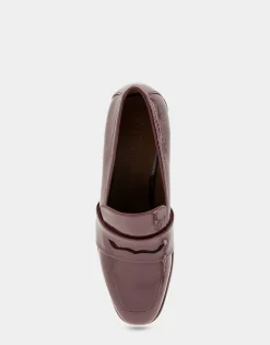 Comfortable Women's Tailored Block Heel Loafer in Burgundy Crinkled Patent Faux Leather Patent Faux Leather