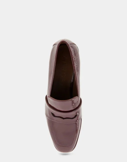 Comfortable Women's Tailored Block Heel Loafer in Burgundy Crinkled Patent Faux Leather Patent Faux Leather