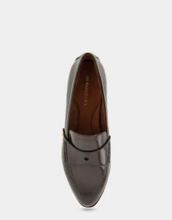 Comfortable Women's Tailored Dress Loafer With Signature Metal Detail in Tan Burnished Faux Leather Faux Leather