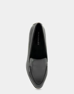 Comfortable Women's Tailored Loafer in Black Burnished Faux Leather Faux Leather
