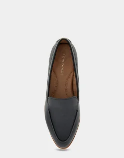 Comfortable Women's Tailored Loafer in Black Faux Leather