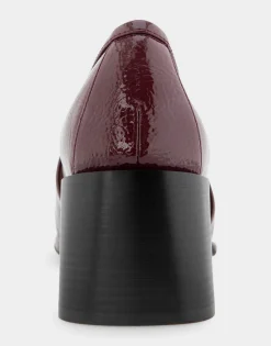 Comfortable Women's Tailored Block Heel Loafer in Burgundy Crinkled Patent Faux Leather Patent Faux Leather