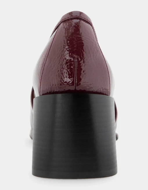 Comfortable Women's Tailored Block Heel Loafer in Burgundy Crinkled Patent Faux Leather Patent Faux Leather