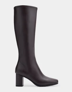Comfortable Women's Tall Shaft Boot in Brown Faux Leather